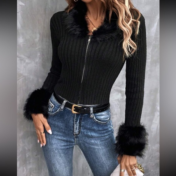 NIKKOU - Kawaii Mink Fur Knit Cardigan Sweater